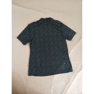 Vintage SMU Design Shirt Womens M Mock Neck Black & Gold Short Sleeve